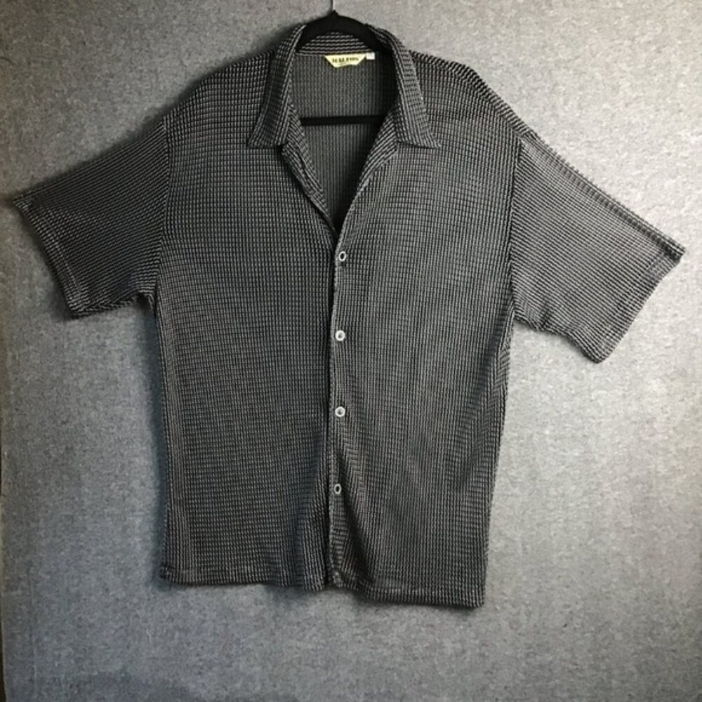 MALTOS Mens 2XL Textured Grid Short Sleeve Button Up‎ Shirt Made in USA